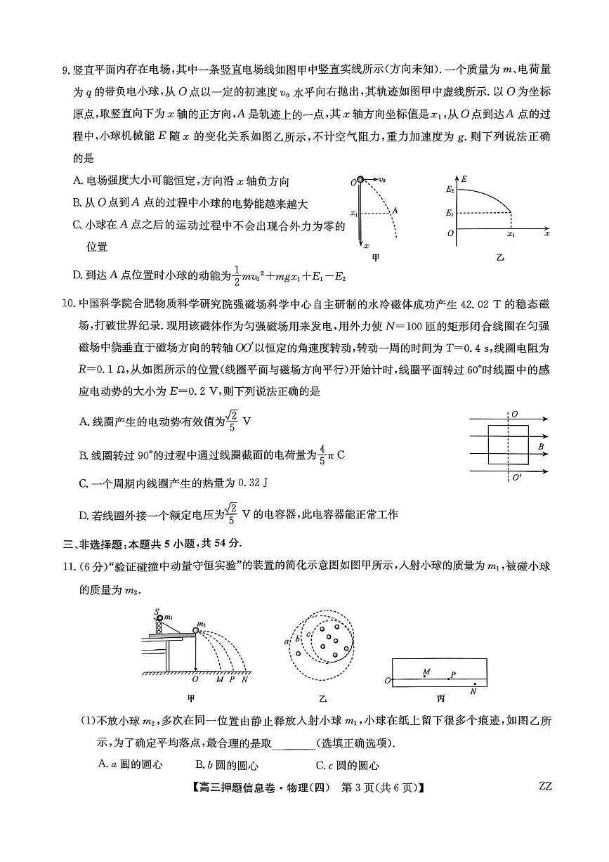九师联盟2025届高三押题信息卷（四）物理试卷（含答案）第3页