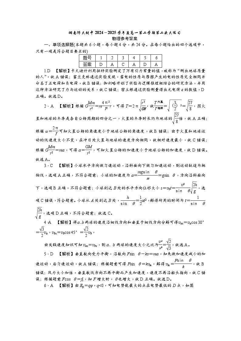 附中高一物理第2次大练习（2）——答案第1页
