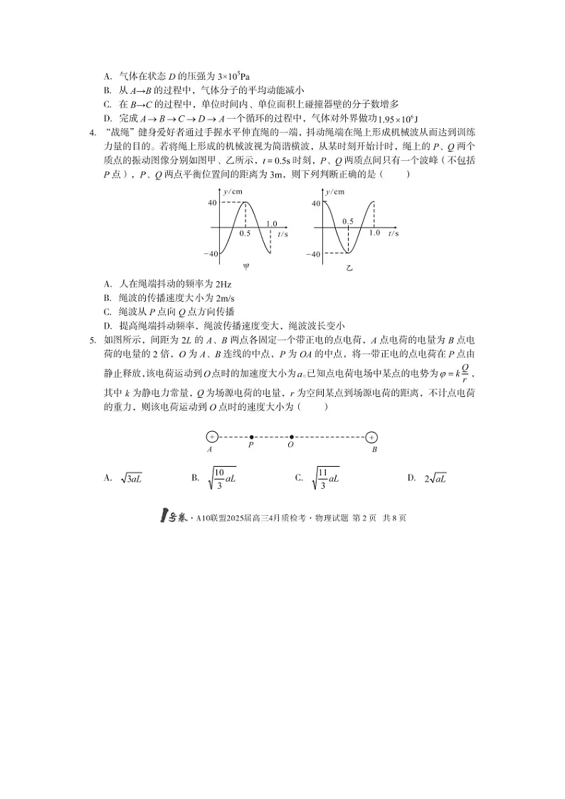 物理：2025届安徽省A10联盟高三下学期模拟预测试题（图片版）第2页