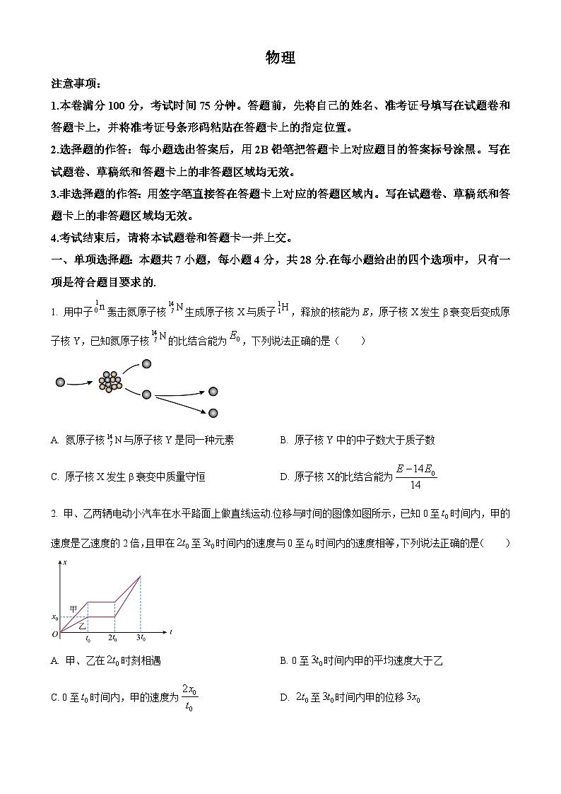 2025届河南省十校教研联盟高三下学期4月联合模拟考试物理试卷（高考模拟）第1页