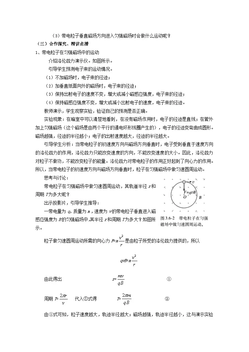 高中物理人教版（2019） 带电粒子在匀强磁场中的运动 教案第2页