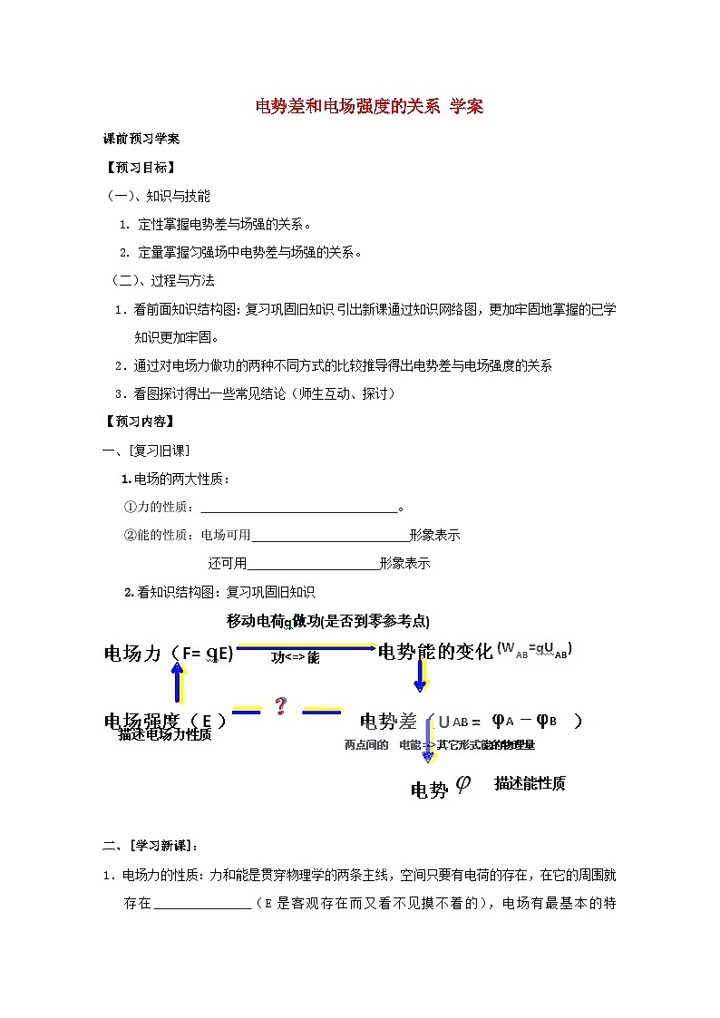 高中物理人教版（2019） 电势差与电场强度的关系 教案第1页