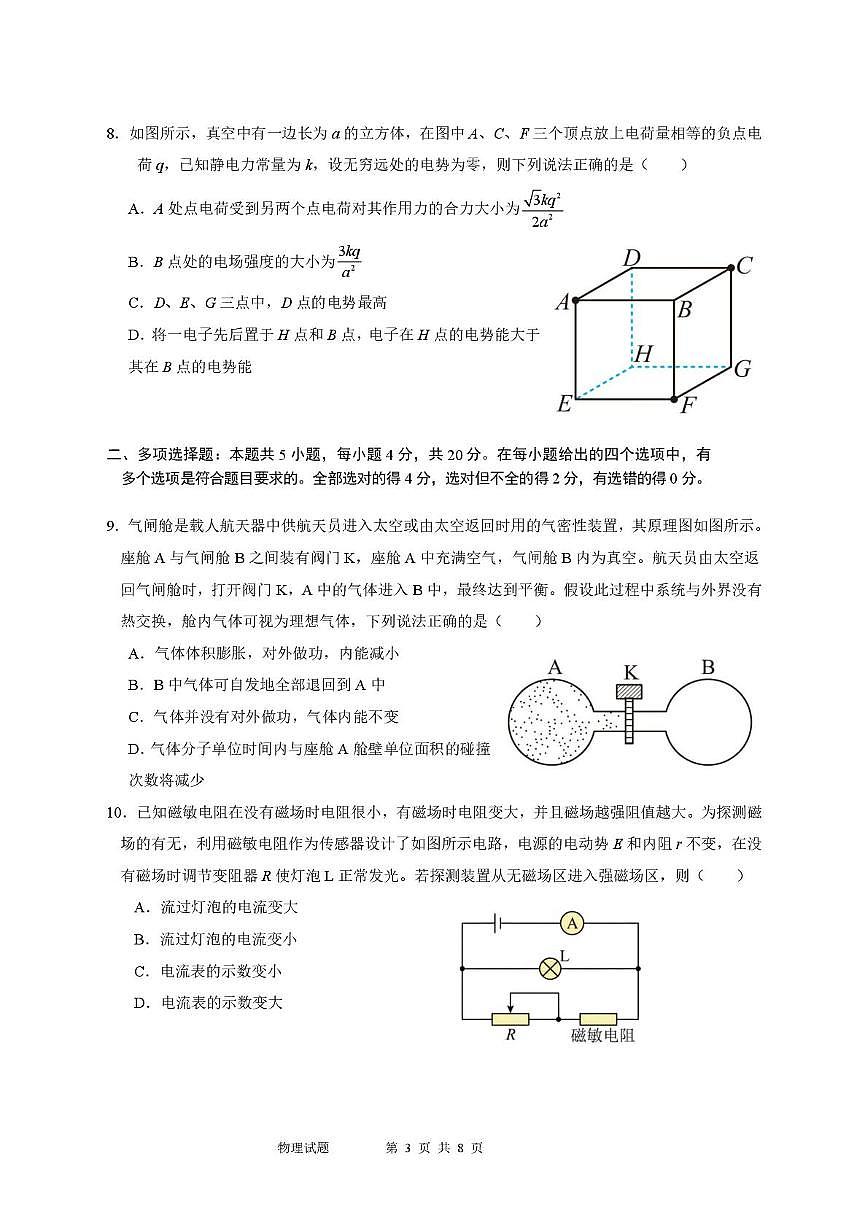 海南省海口市某校2024-2025学年高三下学期第十次月考物理试题第3页