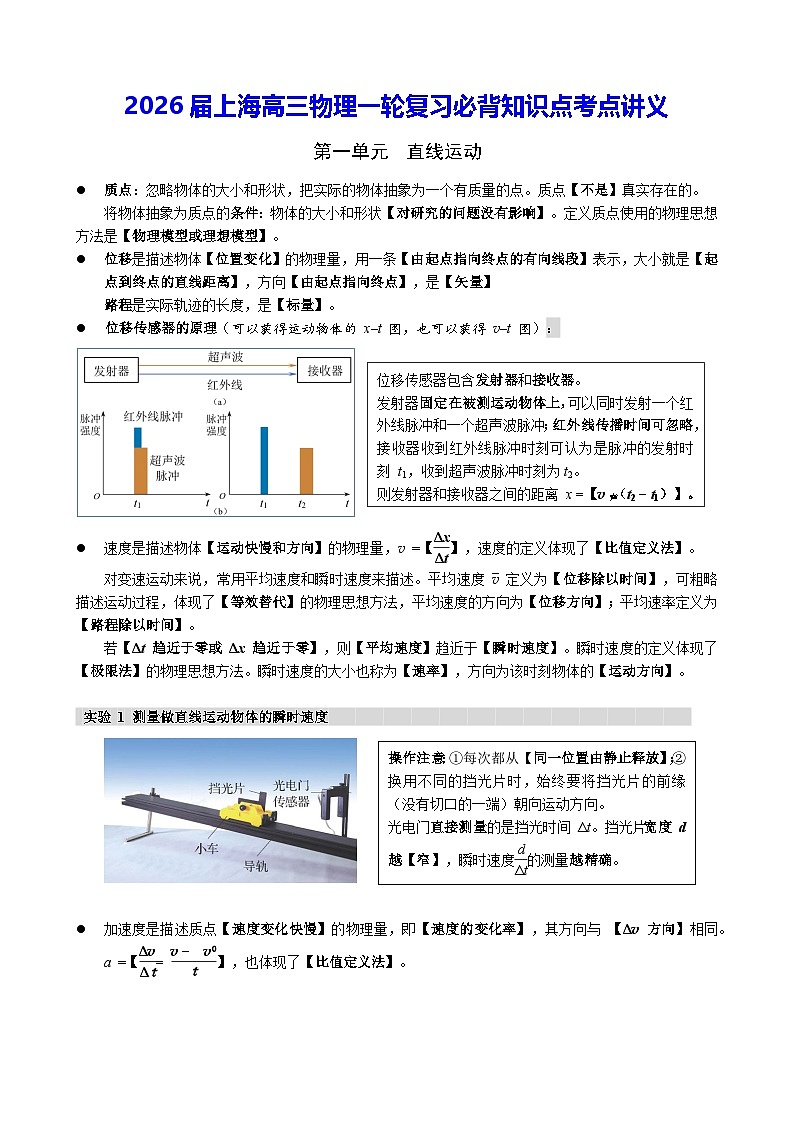 2026届上海高三物理一轮复习必背知识点考点讲义第1页
