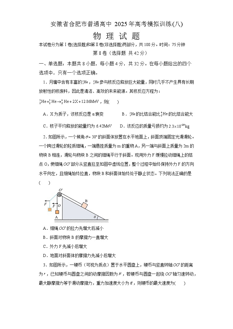 2025届安徽省普通高中高三下学期高考模拟训练(八) 物理试题（解析版）第1页