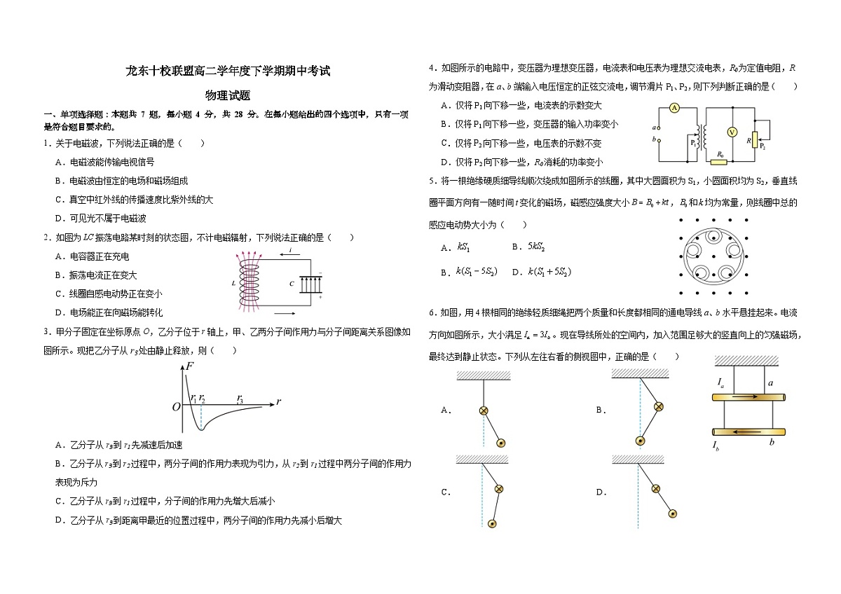 黑龙江省龙东十校联盟2024-2025学年高二下学期期中考试物理试题（Word版附答案）第1页