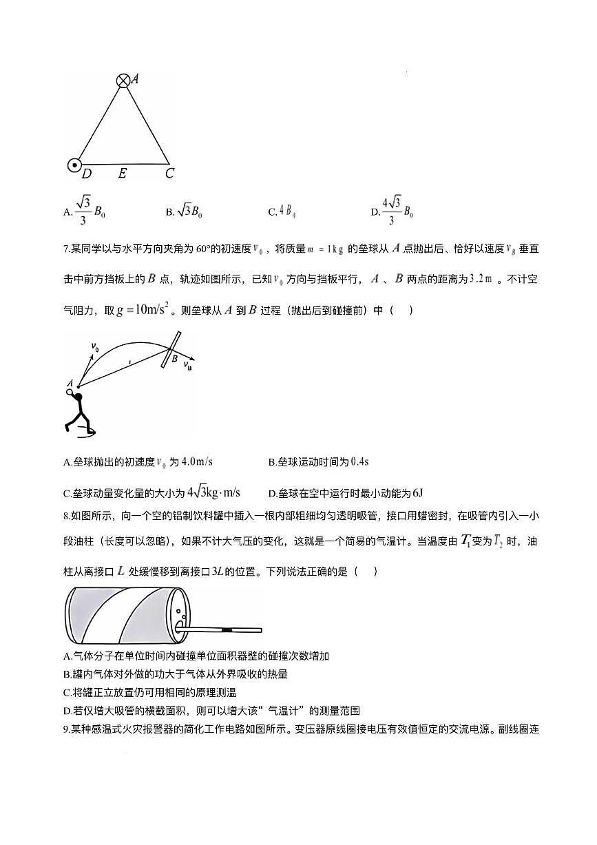 湖北省武汉市江岸区2024-2025学年高三上学期11月调考物理试卷第3页