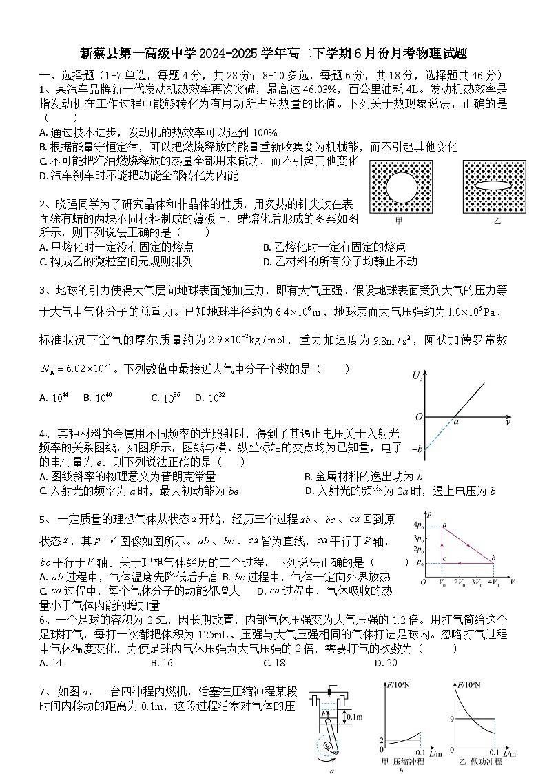 河南省驻马店市新蔡县第一高级中学2024-2025学年高二下学期6月月考物理试题第1页