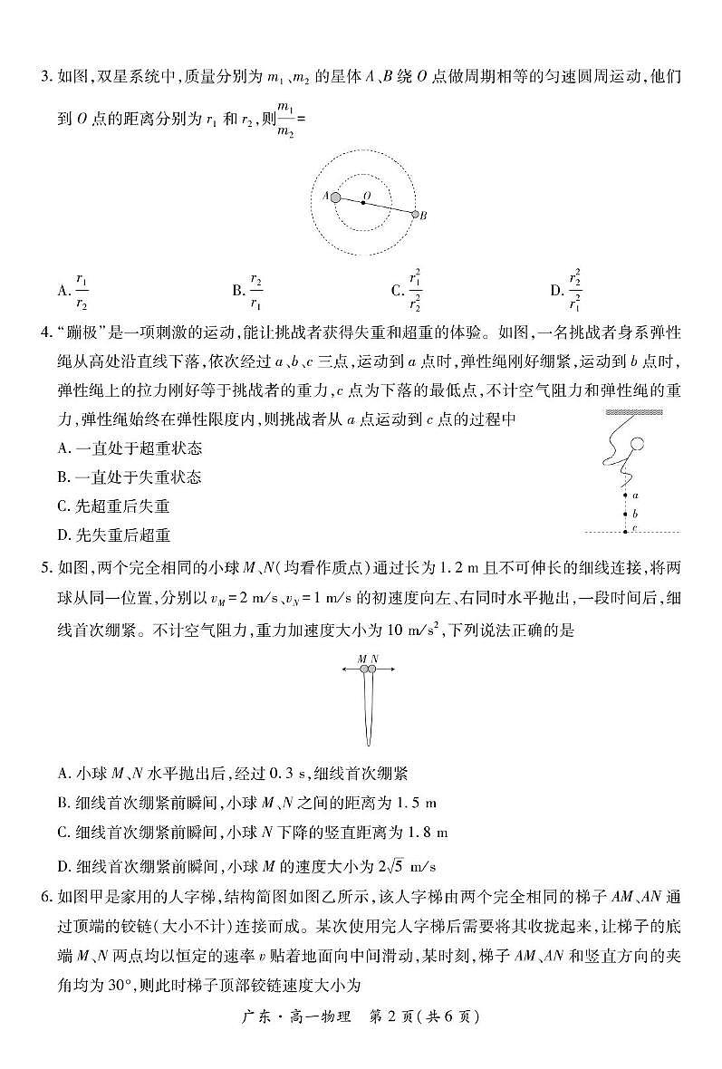 广东省2024-2025学年高一下学期4月期中联考试题 物理 PDF版含解析第2页