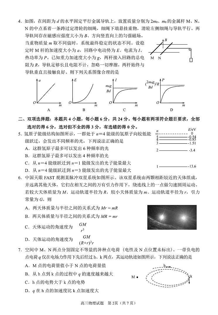 （教研室提供）福建省泉州市2023-2024学年高三3月质量检测物理试题第2页