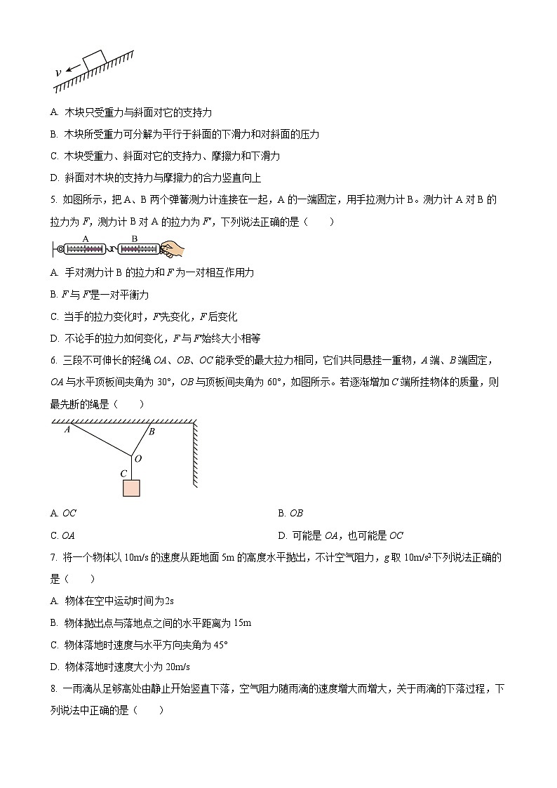 北京师范大学附属中学2024-2025学年高一上学期期末考试物理试卷第2页