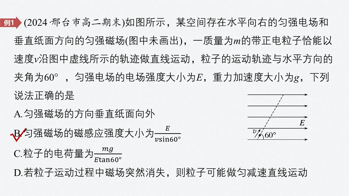 2024-2025学年物理教科版（2019）选择性必修第二册 第一章 磁场对电流的作用 专题强化6 带电粒子在叠加场中的运动 课件第7页