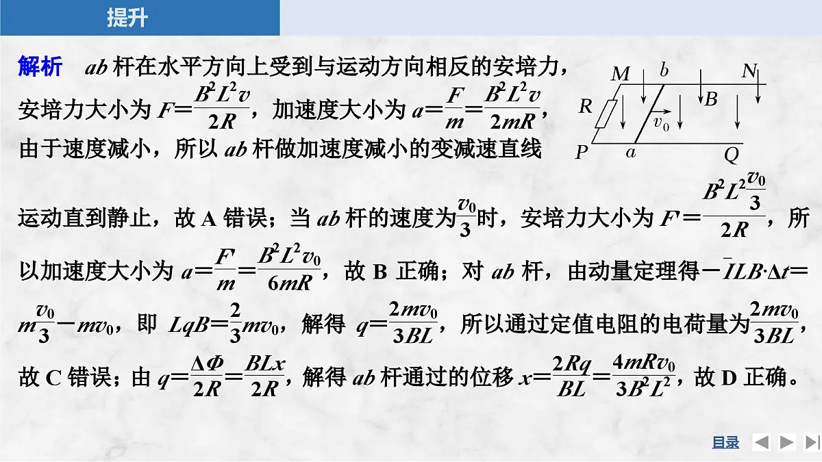 2024-2025学年物理教科版（2019）选择性必修第二册 第2章 电磁感应及其应用 专题提升八 电磁感应中的动量问题 课件第7页