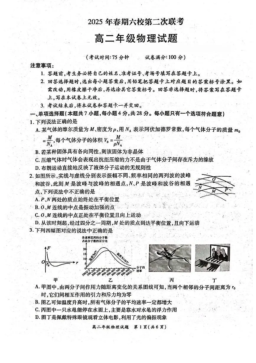 河南省南阳市2025年春期六校高二年级第二次联考+物理试卷（含答案）.pdf含答案解析第1页