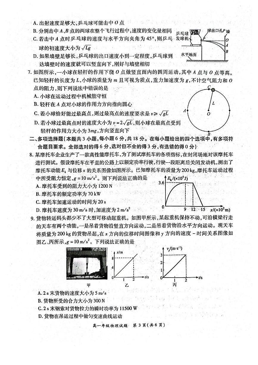 河南省南阳市2025年春期六校高一年级第二次联考+物理试卷（含答案）.pdf含答案解析第3页