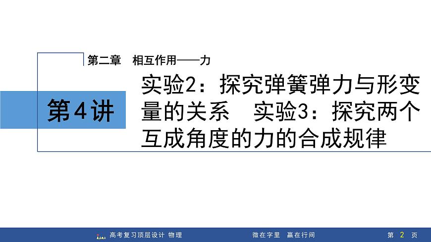第4讲　实验2：探究弹簧弹力与形变量的关系   实验3：探究两个互成角度的力的合成规律第2页