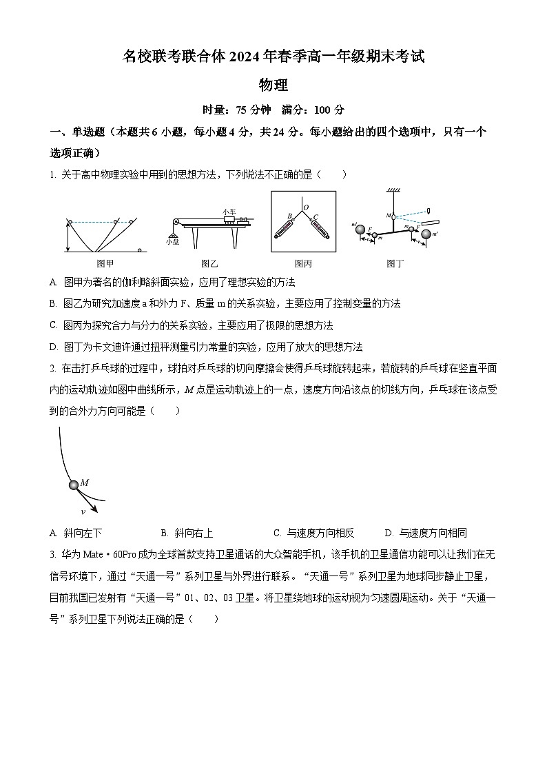 精品解析：湖南省名校联考联合体2023-2024学年高一下学期期末考试物理试题（原卷版）第1页