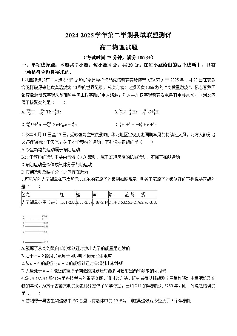 山西省县域联盟2024-2025学年高二下学期5月月考物理试卷（Word版附解析）第1页