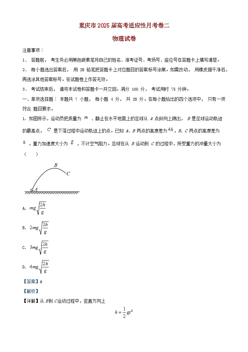 重庆市2024_2025学年高三物理上学期10月月考试卷含解析 (1)第1页