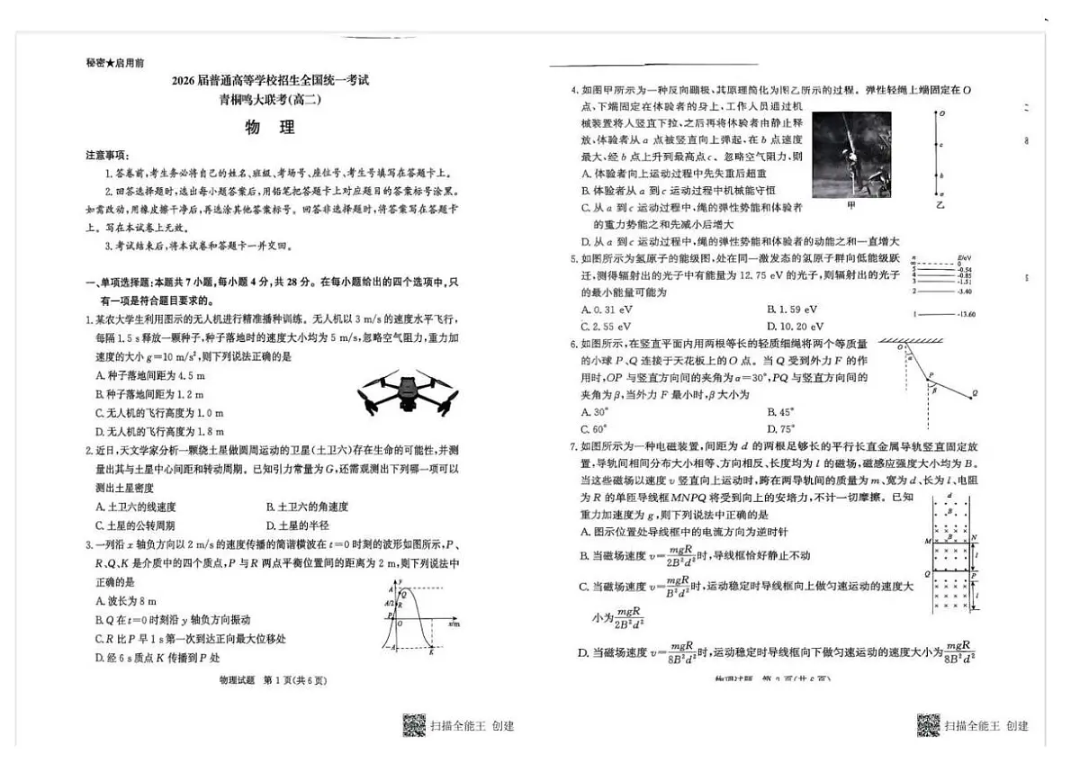 河南青桐鸣大联考2024-2025学年高二下学期6月联考物理试卷第1页