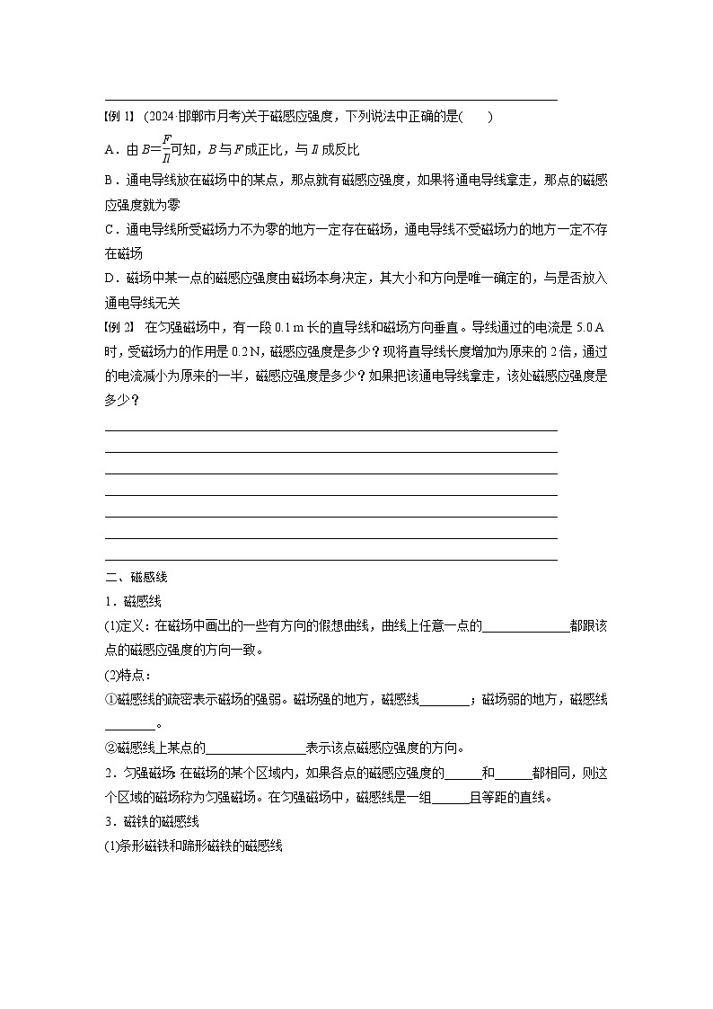 2024-2025学年物理鲁科版（2019）必修第三册 5.1第1课时 磁场及其描述 学案第2页