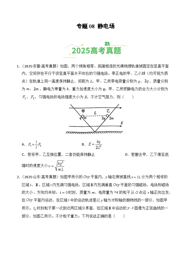 2025年高考物理真题分类汇编：专题08 静电场（全国通用）（原卷版）第1页