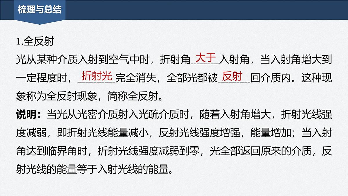 2024-2025学年物理鲁科版（2019）选择性必修第一册 4.3光的全反射 4.4光导纤维及其应用 课件第6页