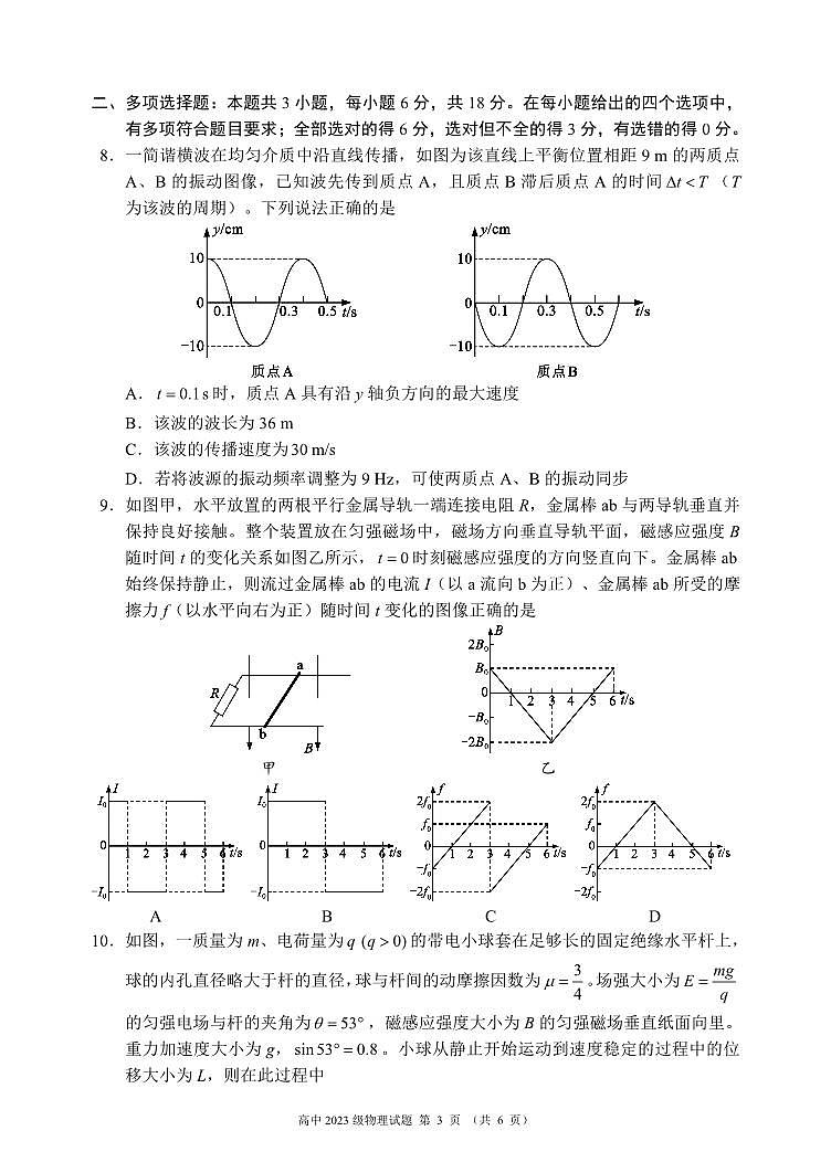 2024～2025学年度下期高中2023级期末考试物理试题（6页）第3页
