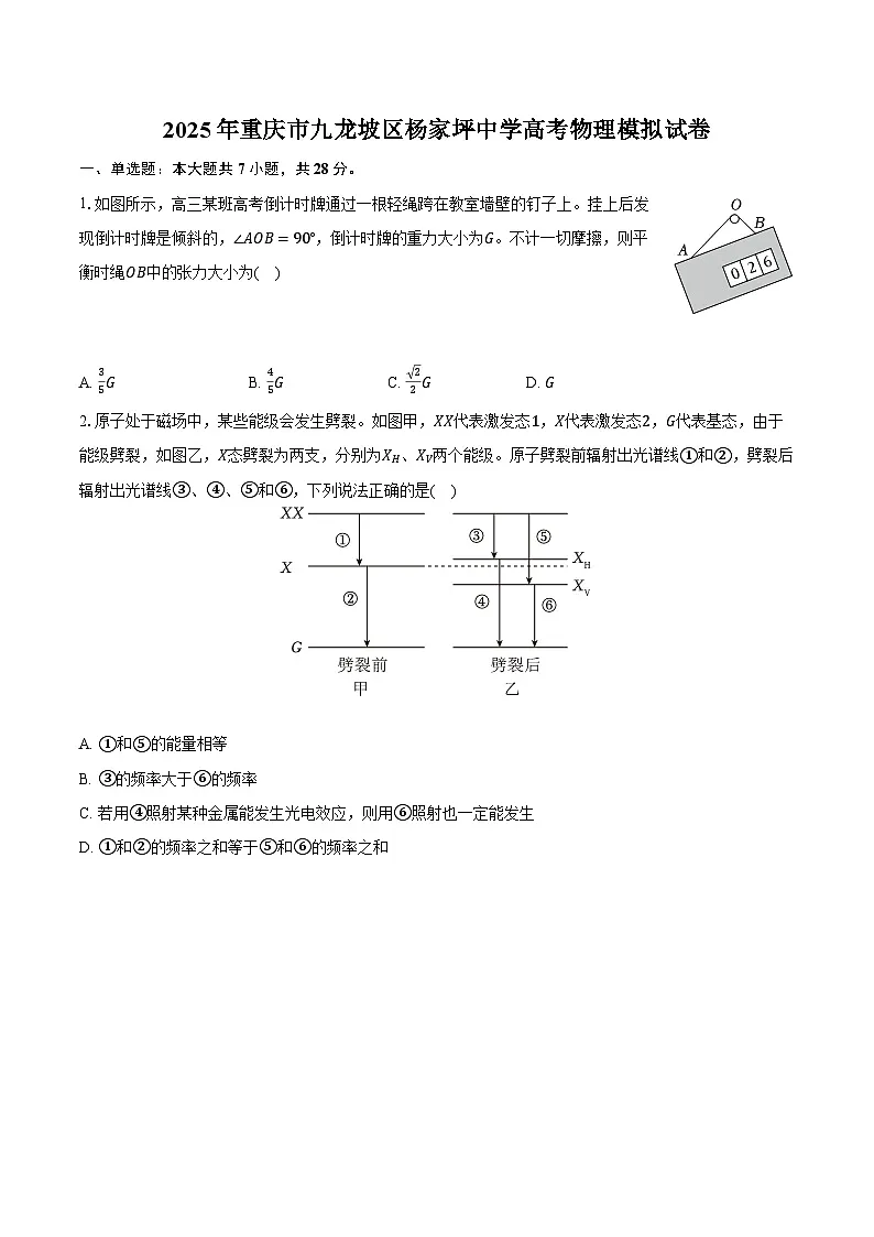 2025年重庆市九龙坡区杨家坪中学高考物理模拟试卷第1页