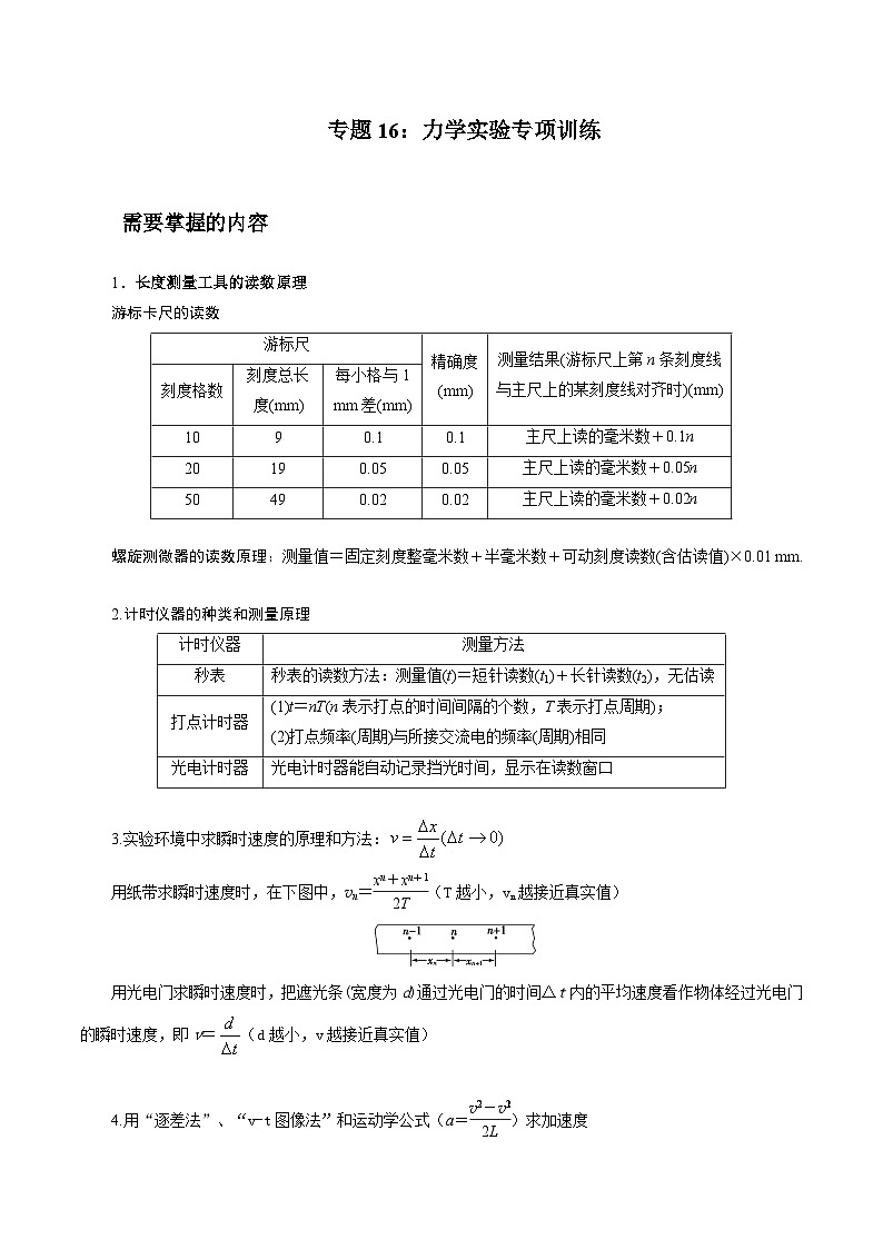 专题16：力学实验  专项训练 -2026届高考物理一轮复习备考第1页