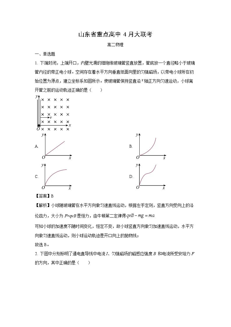 【物理】山东省重点高中2024-2025学年高二下学期4月联考试题（解析版）第1页
