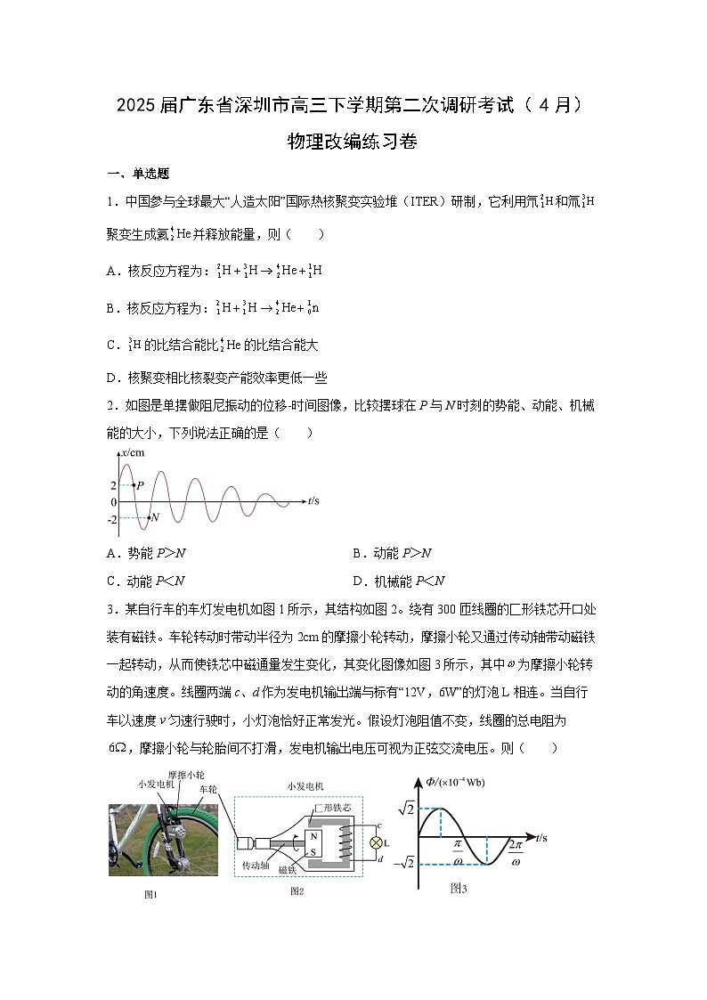 2025届广东省深圳市高三下学期第二次调研考试（4月）改编练习卷物理试卷（解析版）第1页