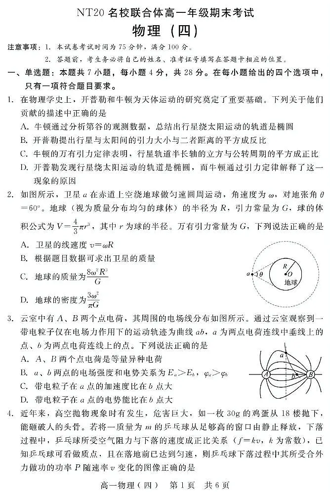 河北NT20名校联合体2025年高一下学期6月期末考试物理试卷第1页