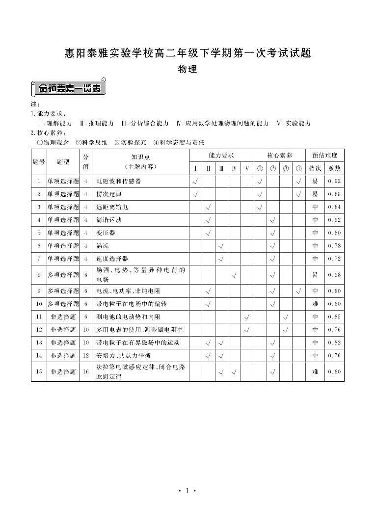 泰雅高二物理答案第1页