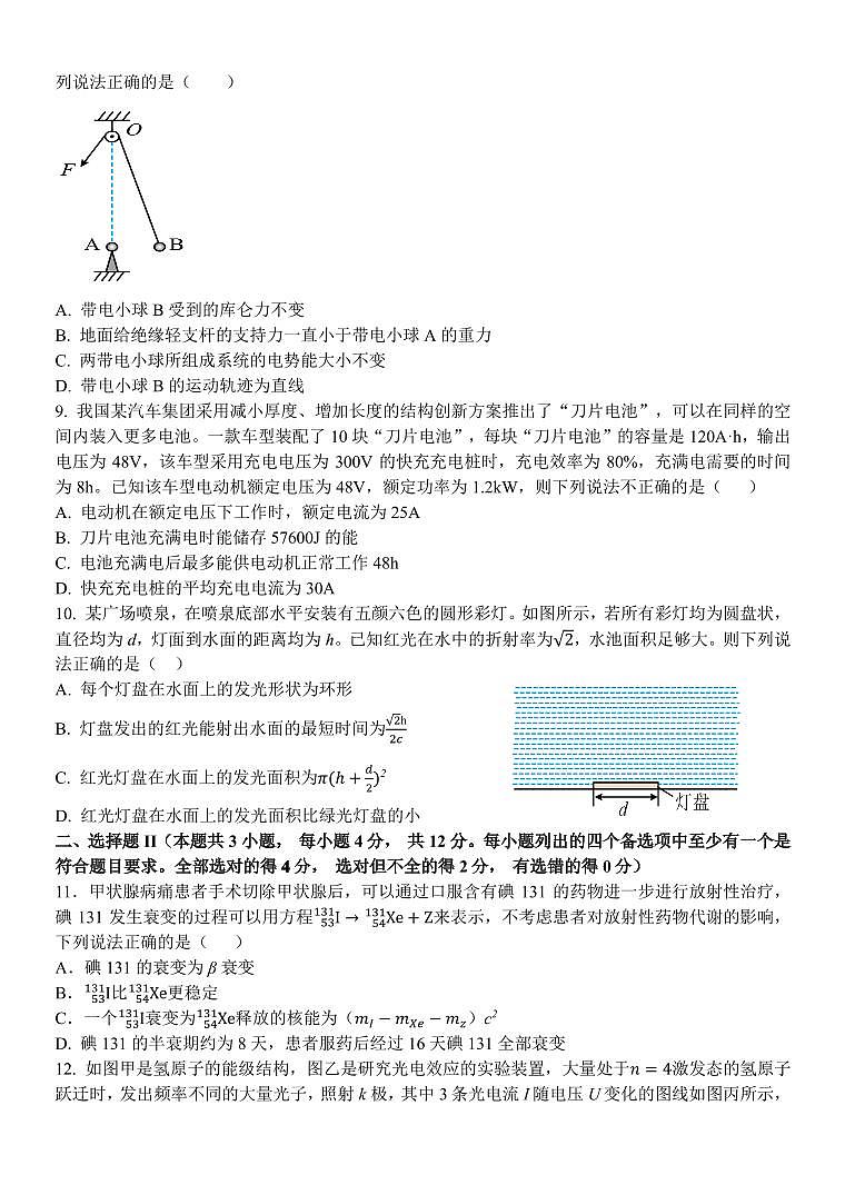 浙江省温州十校联合体2025届新高二下学期6月期末联考-物理试题+答案第3页