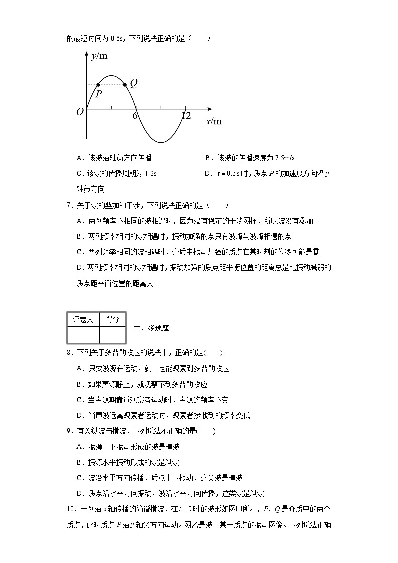 2024-2025学年物理鲁科版（2019）选择性必修第一册 第三章 机械波 单元测试卷1（含解析）第3页