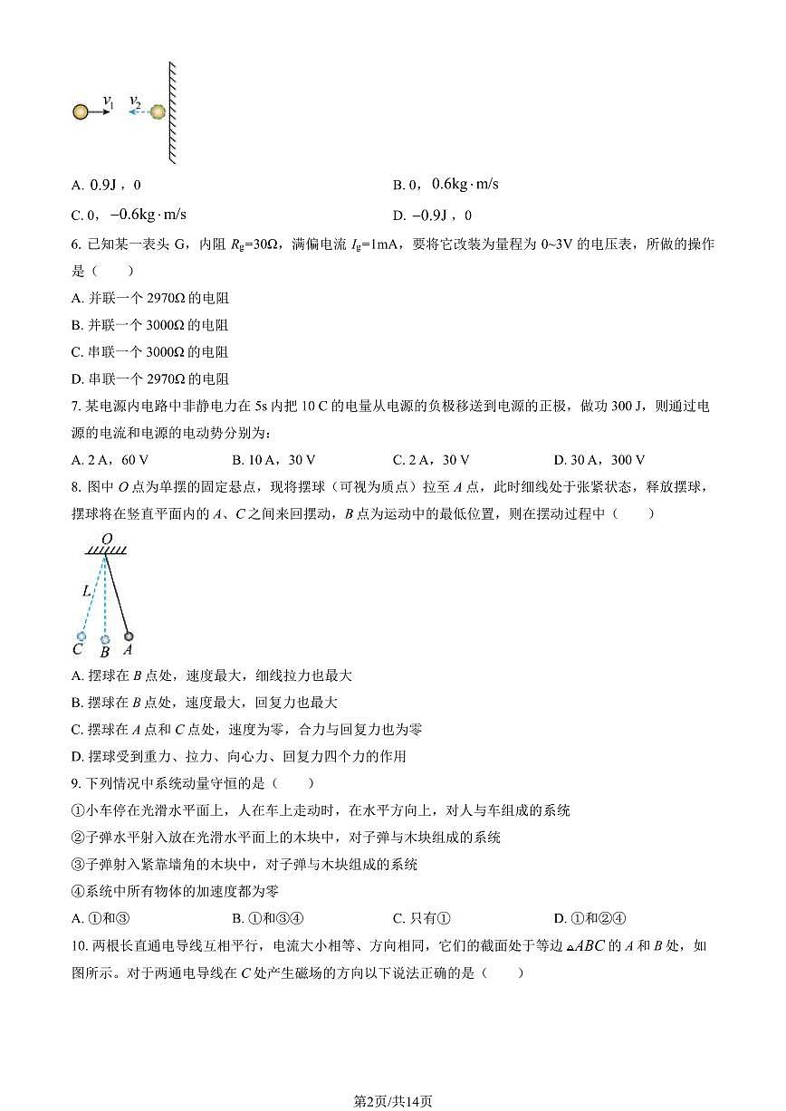 2023北京北师大附中高二（下）开学考物理试卷（含答案）第2页