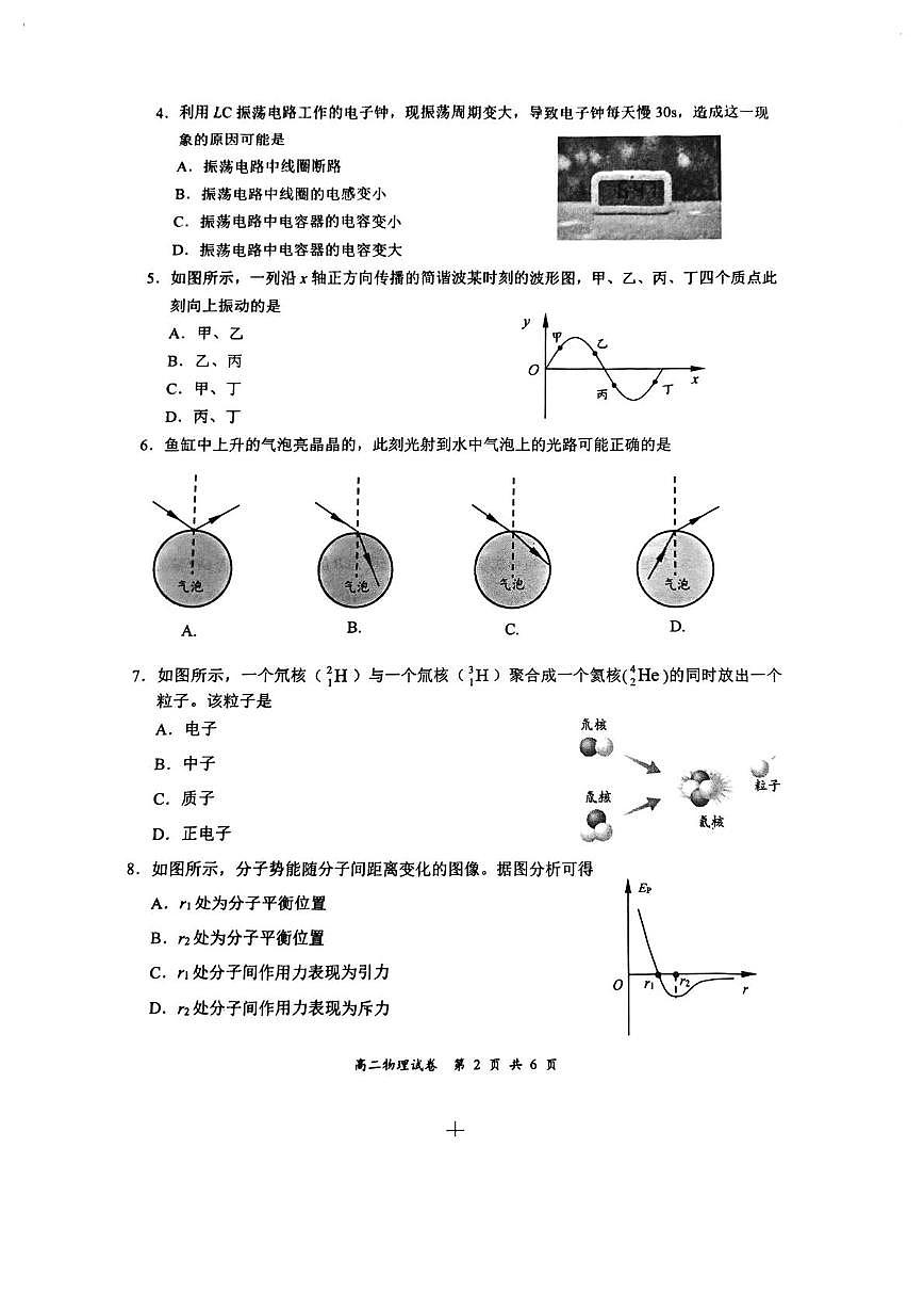 江苏盐城2025年高二下学期期终考试物理试卷（含答案）第2页