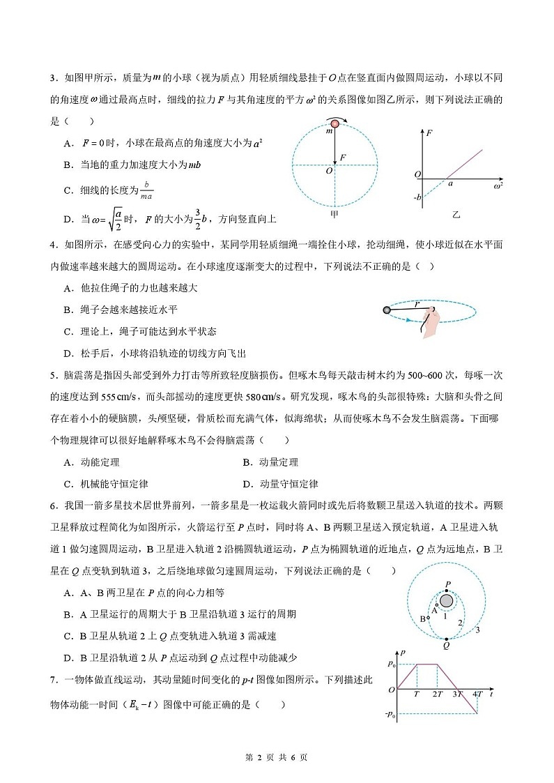 绵阳南山中学实验学校2024-2025学年高一下学期期末测试物理试卷第2页