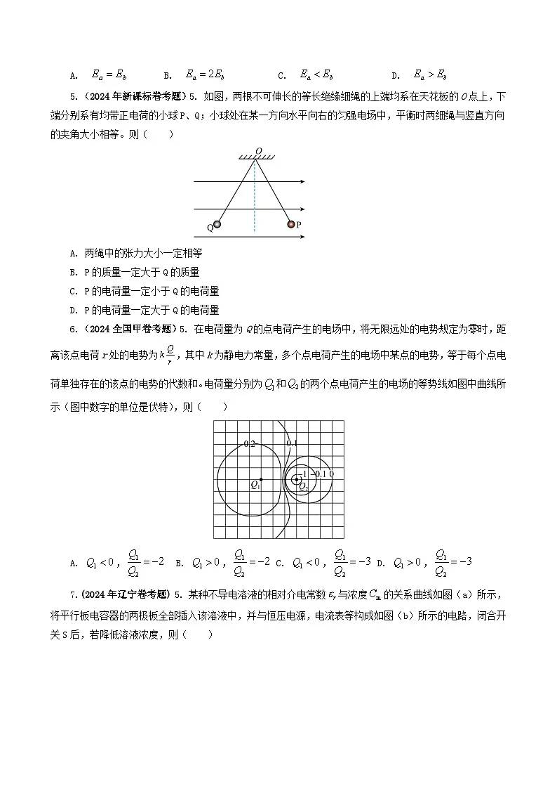 专题08 电场-2024年高考真题和模拟题物理分类汇编（学生卷）第2页