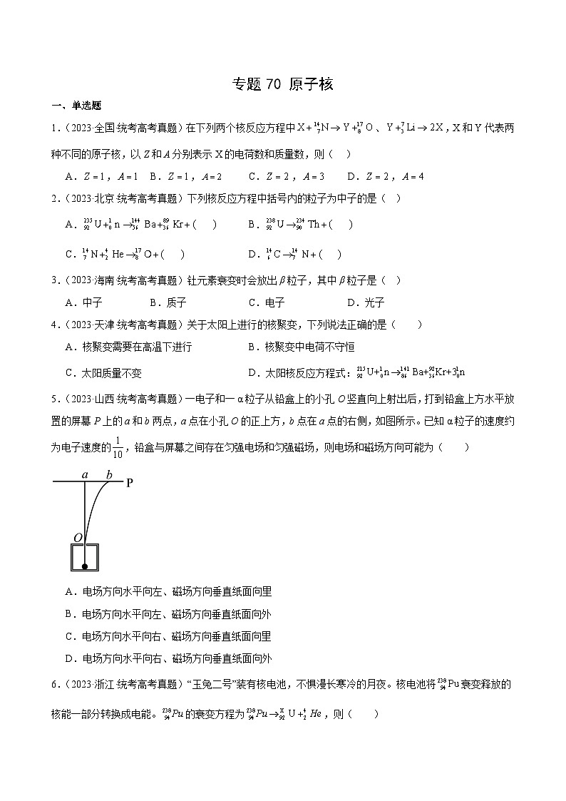 专题69 原子核（原卷卷）-十年（2014-2023）高考物理真题分项汇编（全国通用）第1页