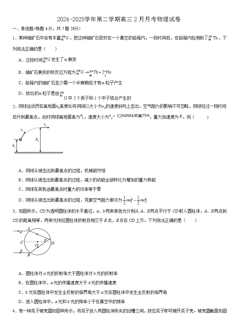 南昌十九中2024-2025学年第二学期2月月考高三物理试题（含答案）第1页