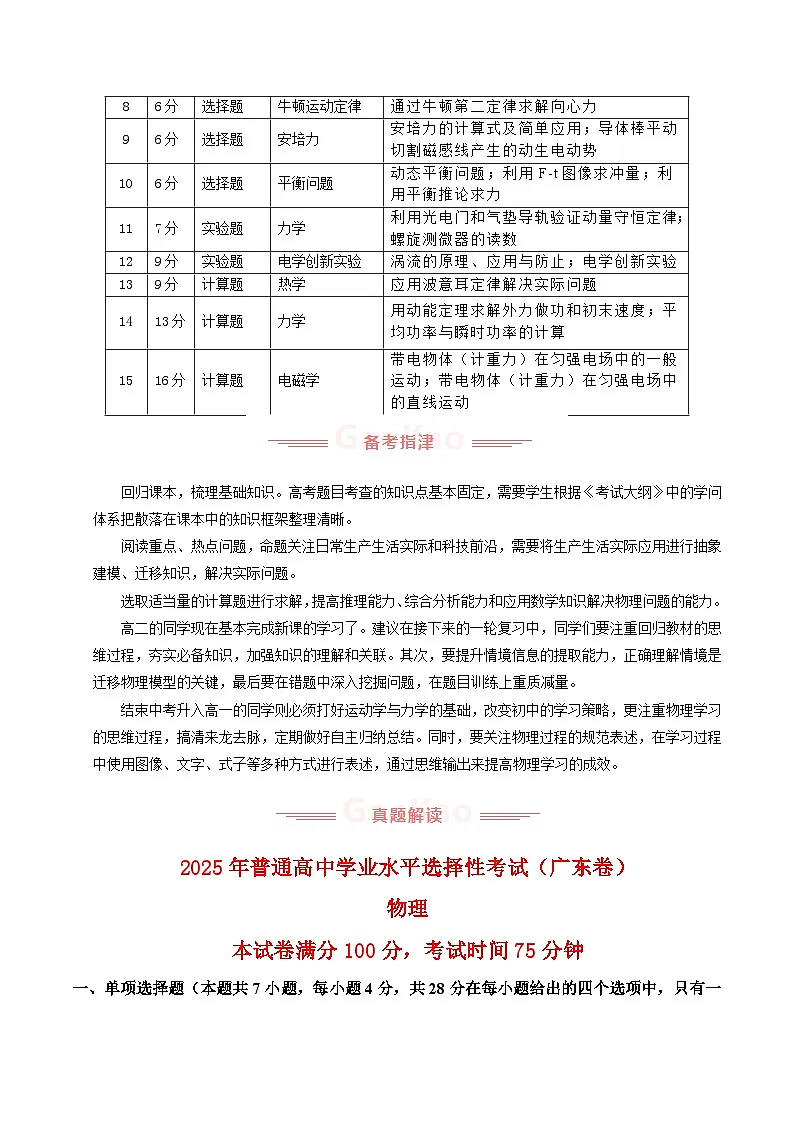 2025年高考物理真题完全解读（广东卷）第3页