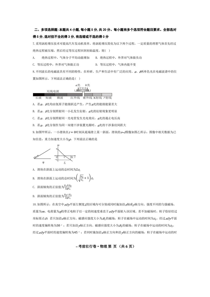 【物理】2025年湖南省普通高中学业水平选择性考试考前壮行卷试题（图片版）第3页