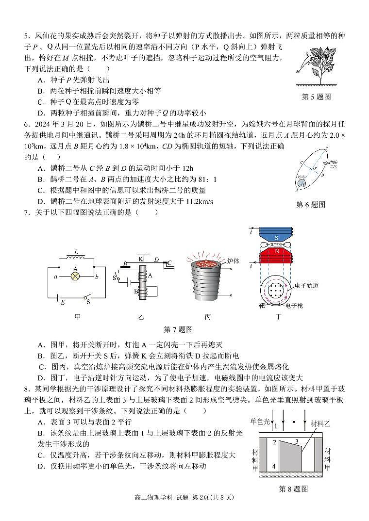 物理-浙江省温州市新力量2024-2025学年高二下学期6月期末试题+答案第2页