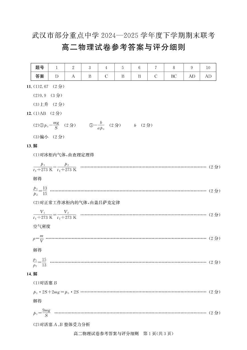 高二期末联考-物理答案 (1)第1页
