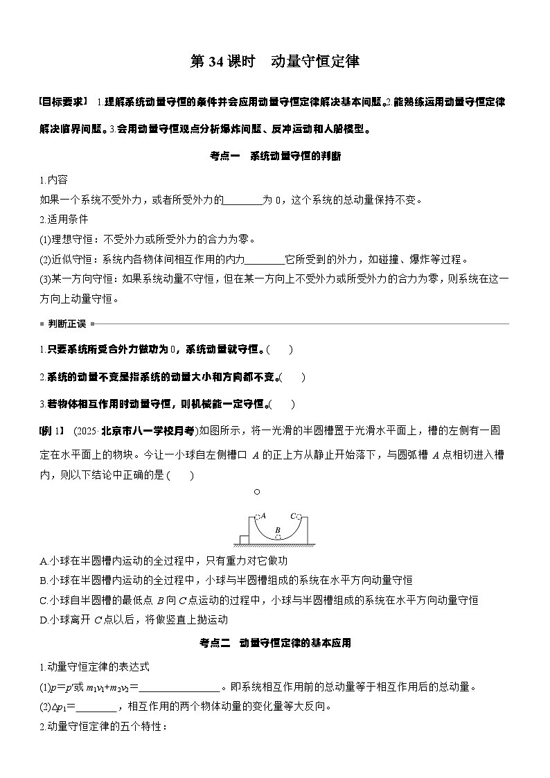2026高考物理大一轮复习-第七章 第34课时 动量守恒定律-专项训练【含答案】第1页