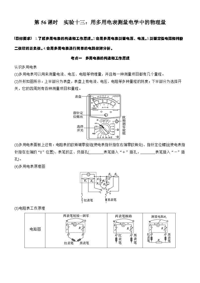 2026高考物理大一轮复习-第十章 第56课时 实验十三：用多用电表测量电学中的物理量-专项训练【含答案】第1页