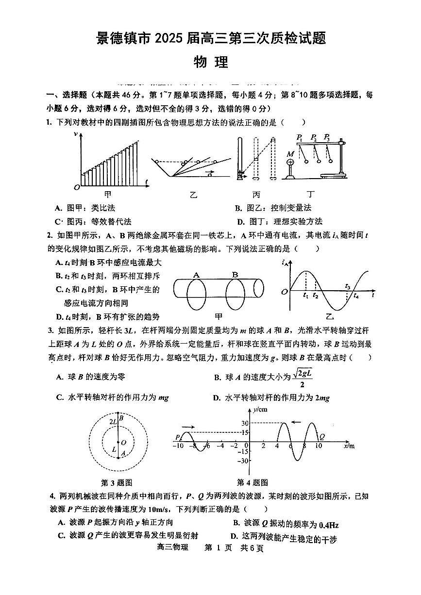 江西拾德镇市2025届高三物理下学期4月三模试题pdf第1页