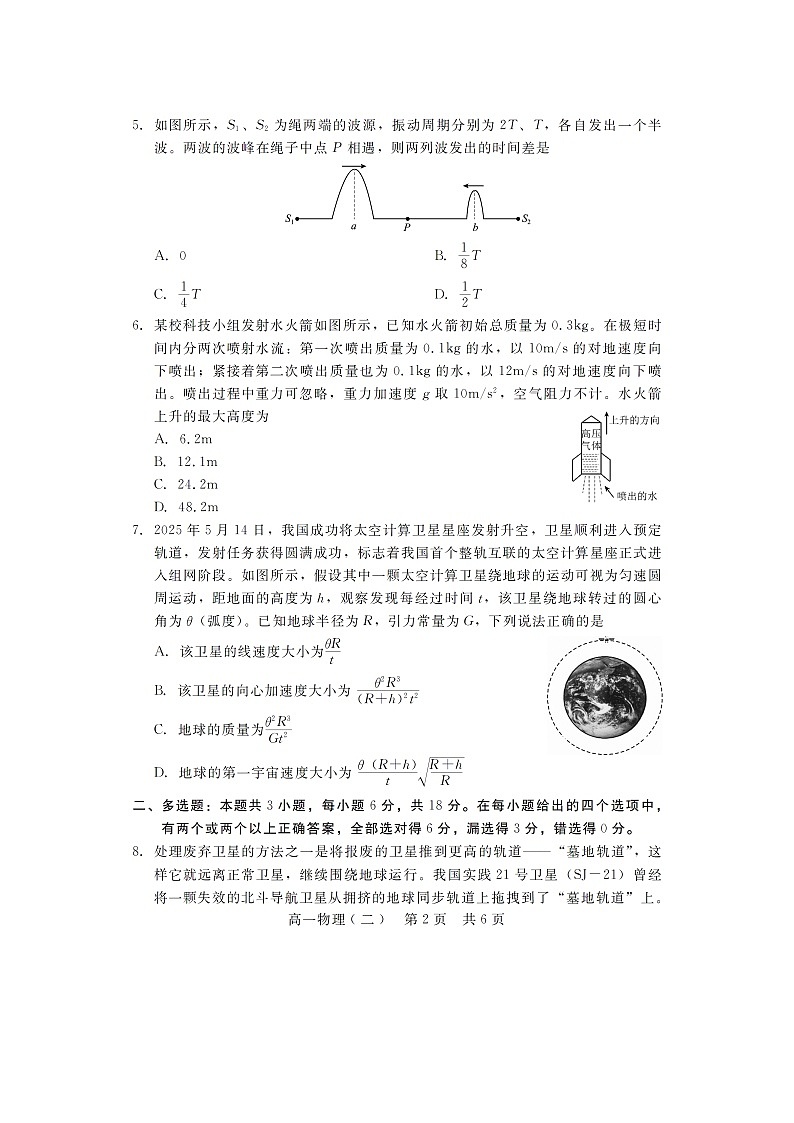 河北省张家口与石家庄地区部分学校2024-2025学年高一下6月月考（二）（图片版）物理试卷第2页